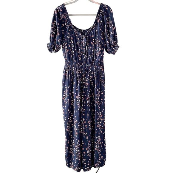 Gal Meets Glam Navy Wild Flower Print Wide Leg Pull On Cropped Jumpsuit 4 - Picture 3 of 15